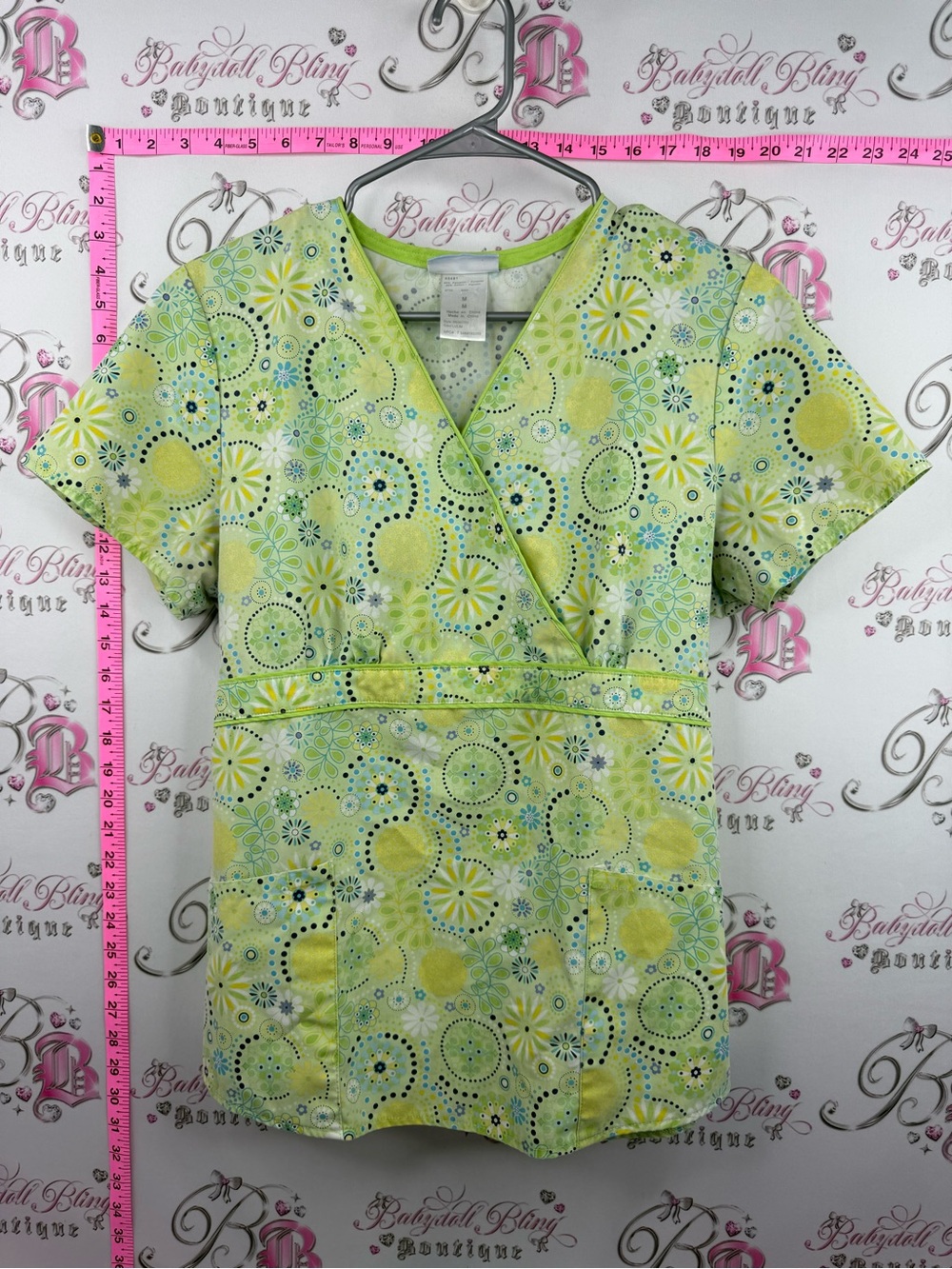 SB scrubs T-shirt Women’s Floral-Print Wrap Dress Top in Light Green